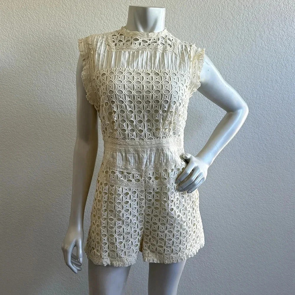 Free People Womens Victoria Sleeveless Lace-Trim Romper - Picture 4 of 10